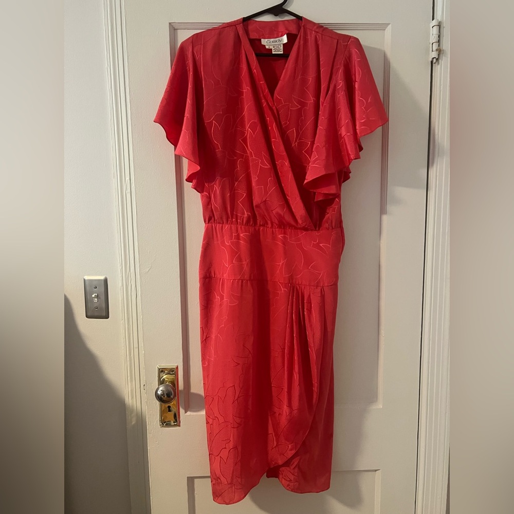 Vintage Coral Faux Wrap Dress